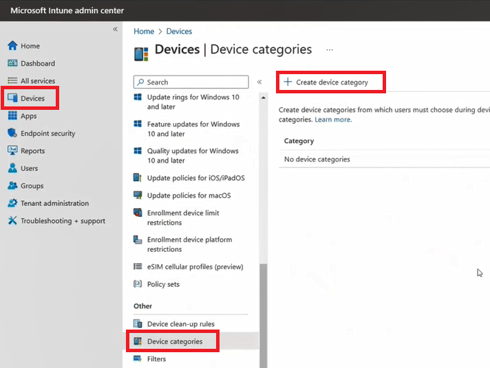 Create device category in Intune