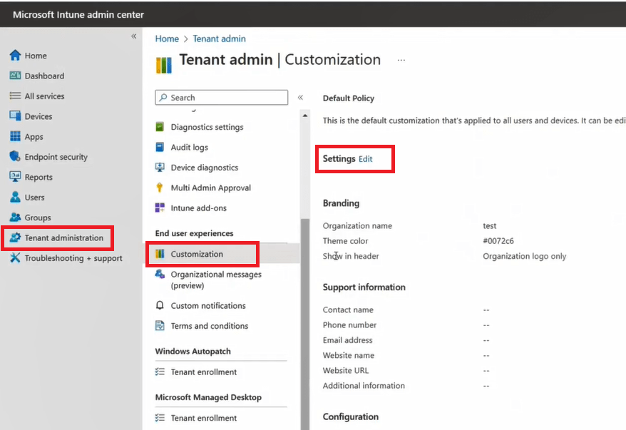 Customize Intune Portal