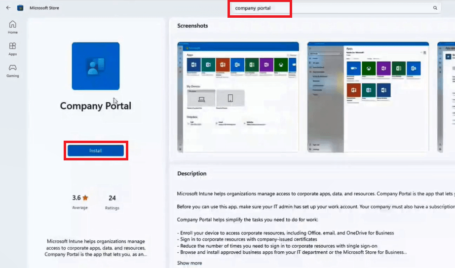 download company portal app from Microsoft store