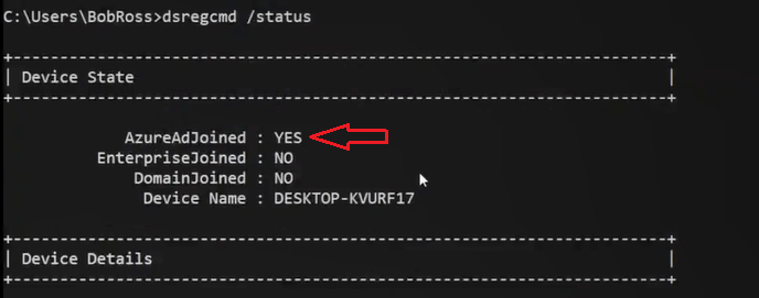 dsregcmd command output 1