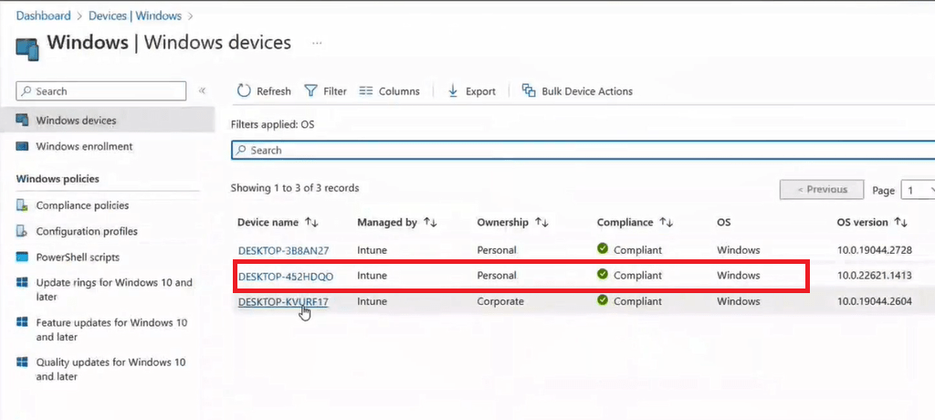 verify company portal enrollment in intune portal