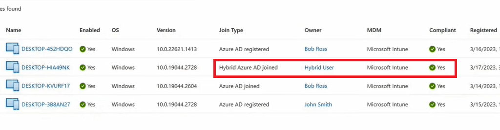 verify enrollment of hybrid azure ad joined windows device in Azure AD