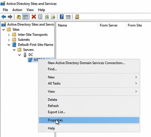 active directory sites and services properties