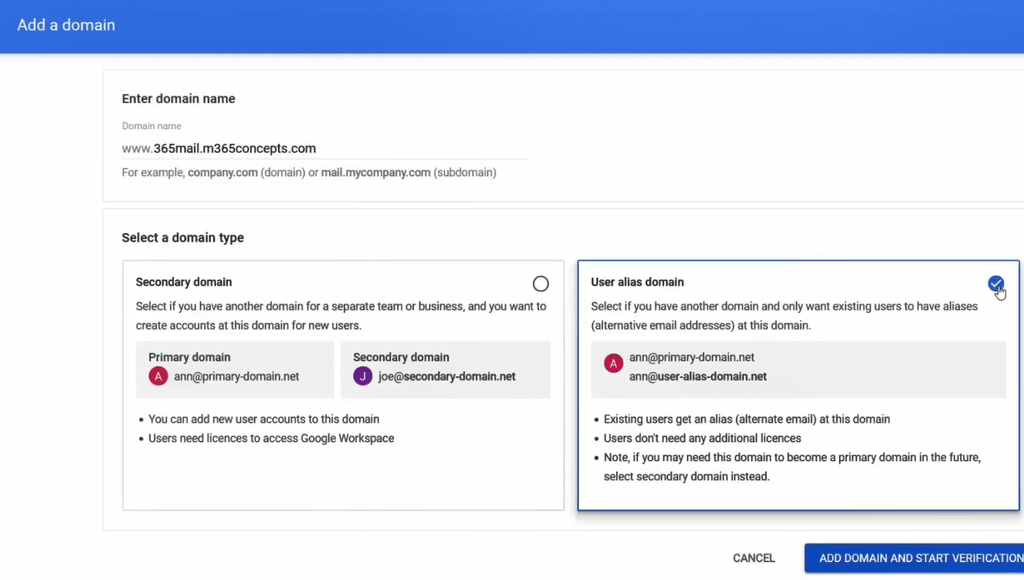 add sub domain in google workspace 3