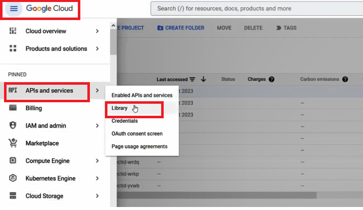 enable APIs in google cloud