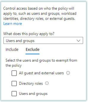 exclude users in conditional access policies