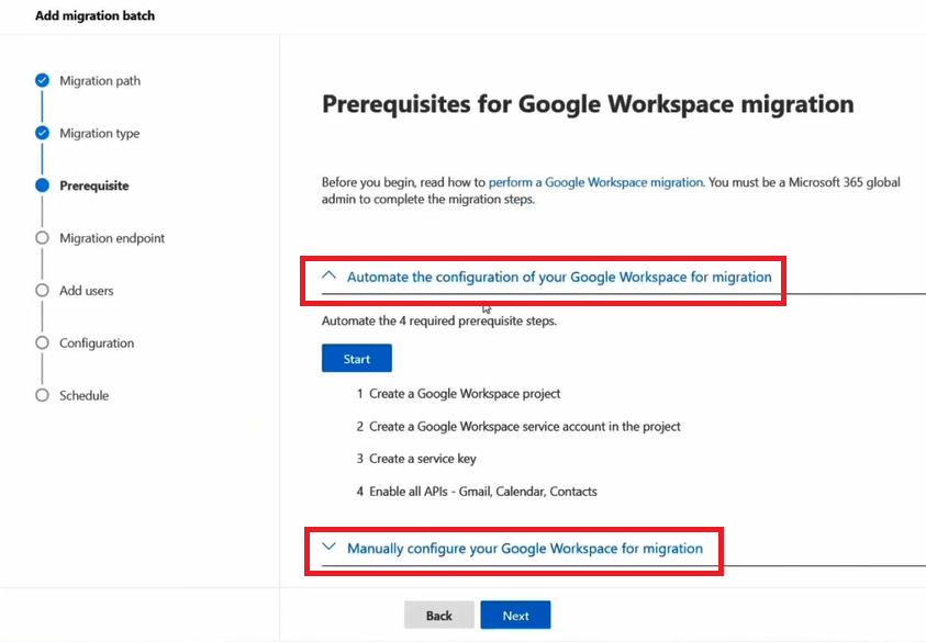 prerequisites for google workspace migration automatic and manual