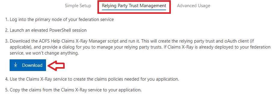 add claims x ray tool as relying party trust 1