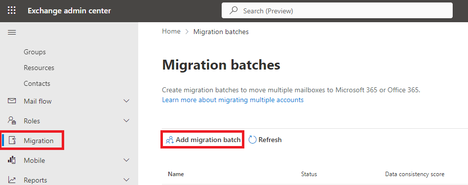 add migration batch in exchange online