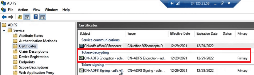adfs token decrypting certificate
