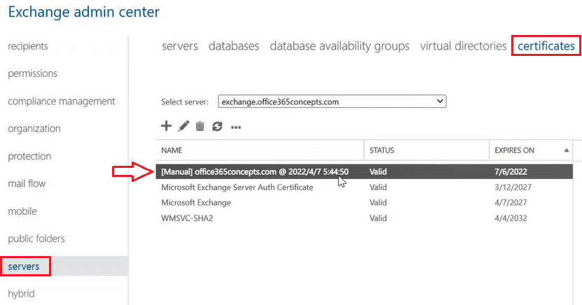 assign IMAP and POP to SSL certificate in exchange server