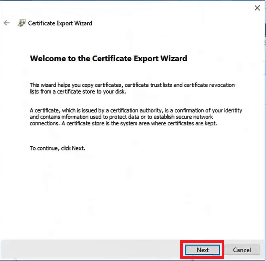 certificate export wizard