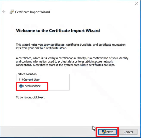 certificate import wizard