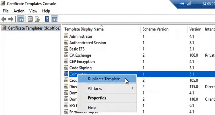 certificate template console