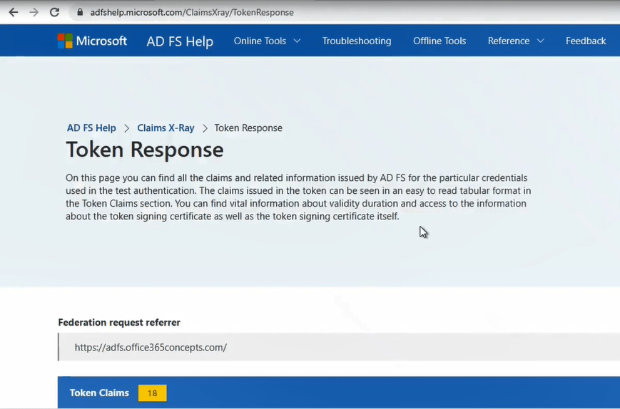 claims x ray token response page