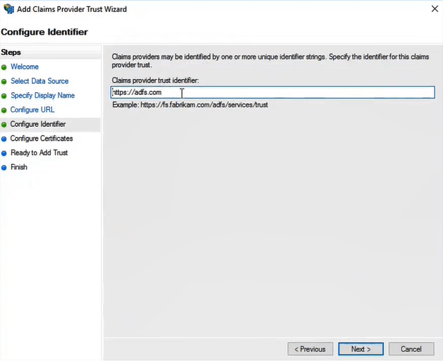 configure identifier in adfs