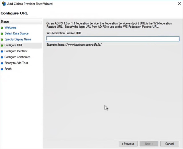 configure url for claims provider trust in adfs