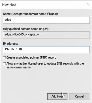 create A record in Active Directory