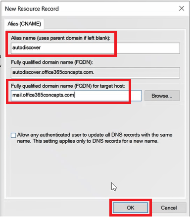 create cname record in local DNS