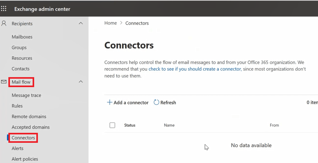 create connectors in exchange online