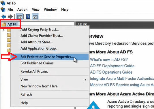 edit federation service properties in adfs server