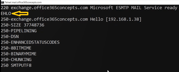 ehlo in telnet 2
