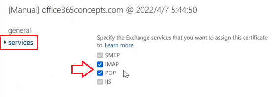 enable IMAP and POP in SSL certificate