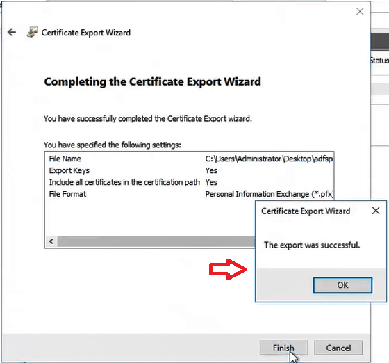 export certificate successful