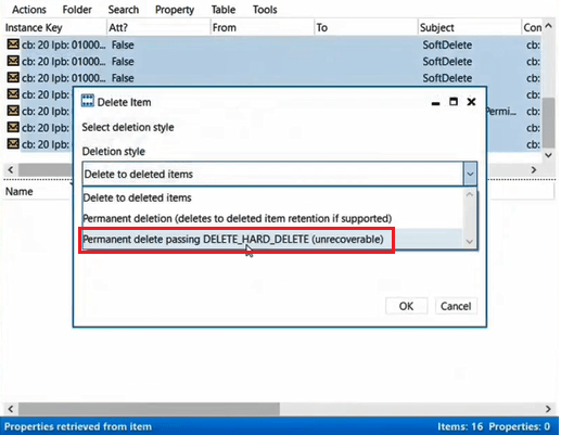 hard delete emails in MFCMAPI