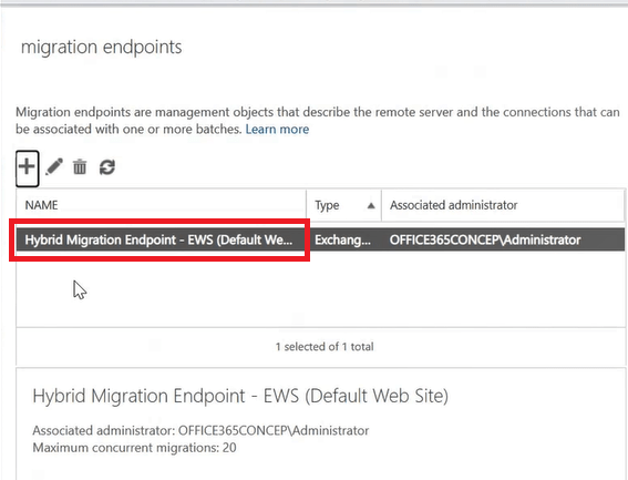 Hybrid Migration Endpoint - EWS (Default Web Site)