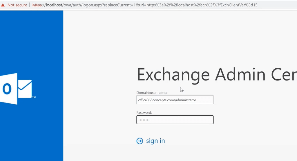 login to Exchange admin center