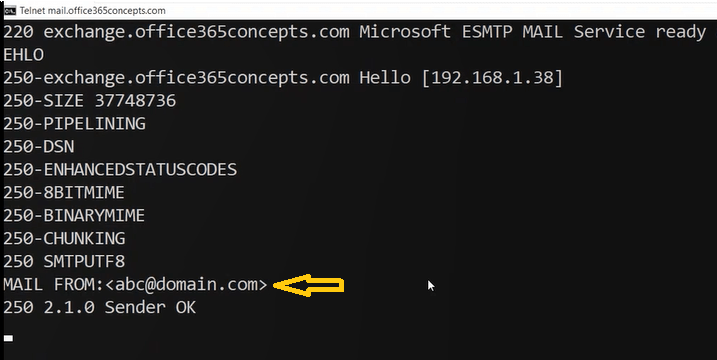 mail from in telnet