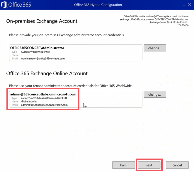 office 365 exchange online account