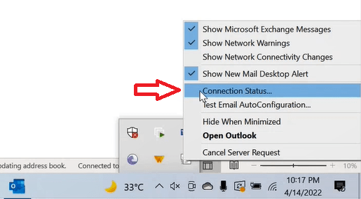 outlook connection status