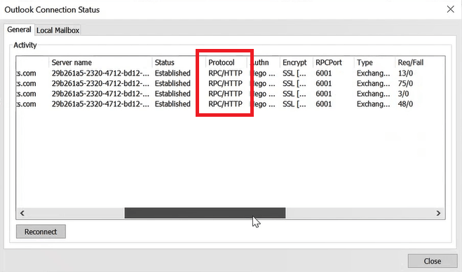 outlook connectivity rpc over HTTP