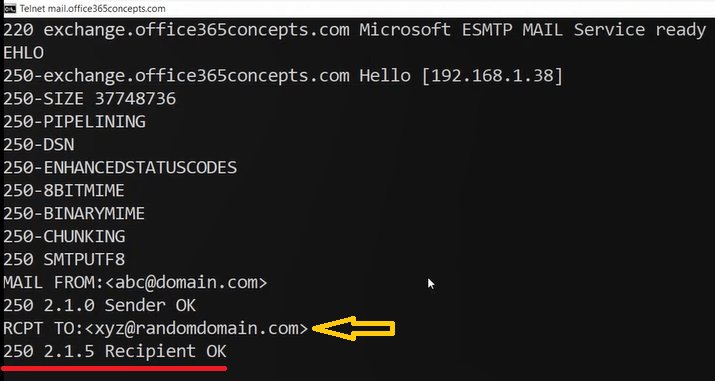 rcpt to in telnet 1