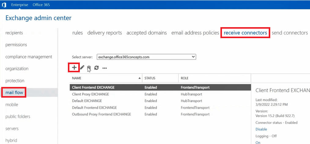 receive connector in exchange server