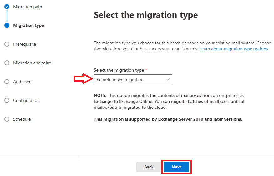 select the migration type