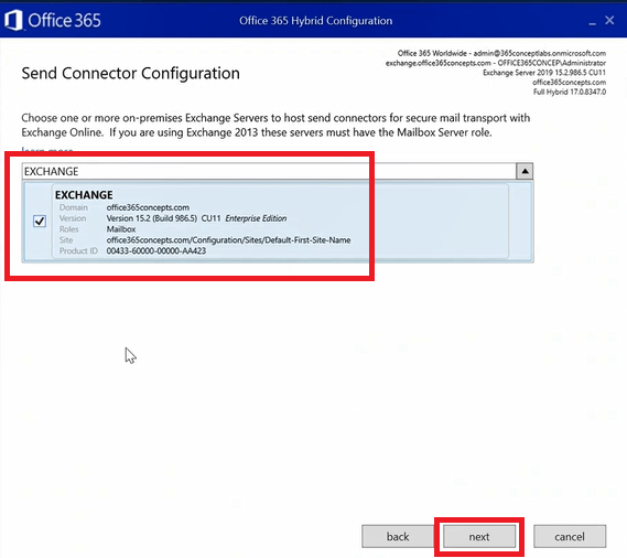 send connector configuration HCW