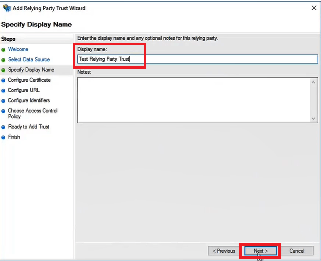 specify display name for relying party trust