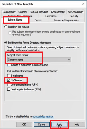 subject name certificate template