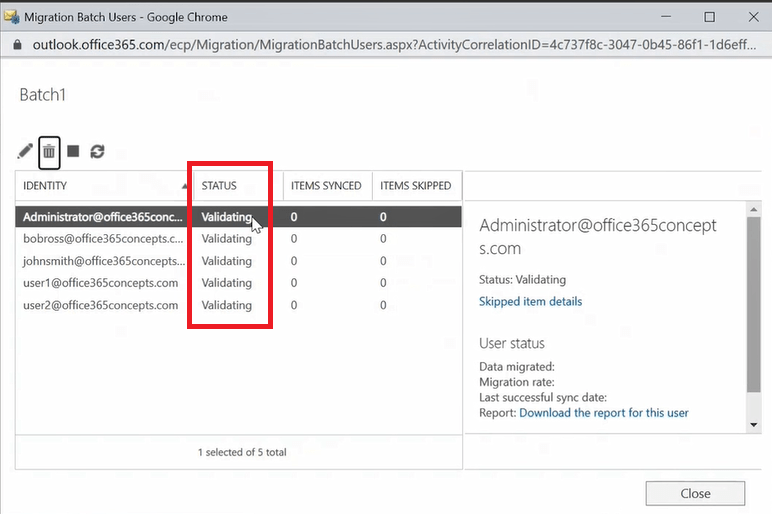 validating migration batcjh