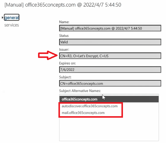 verify SSL certificate in exchange server