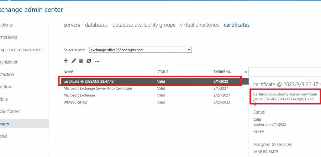 verify certificate in exchange server