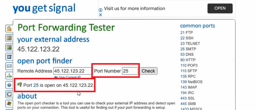 verify port 25 1