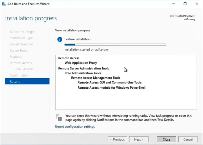 web application proxy role installation progress