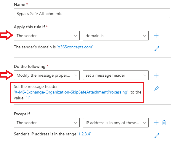 Safe Attachments bypass rule