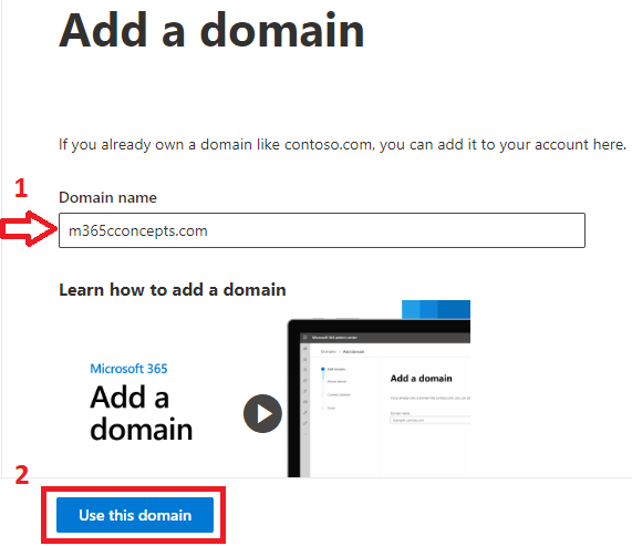 add a domain in office 365 portal