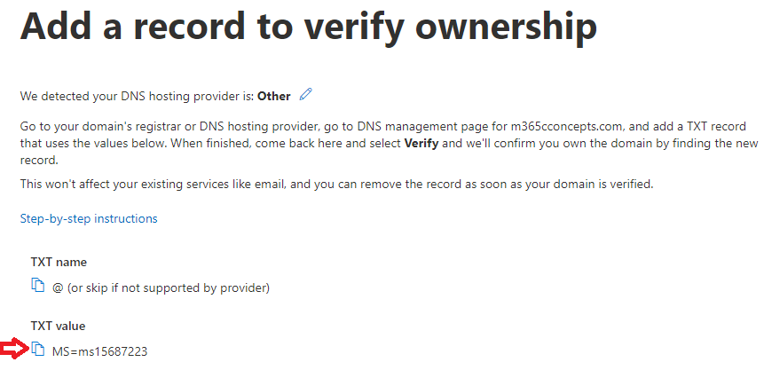 add a record to verify ownership