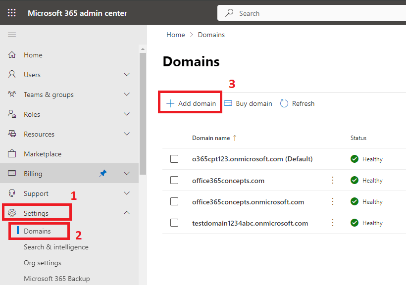 add domain in office 365